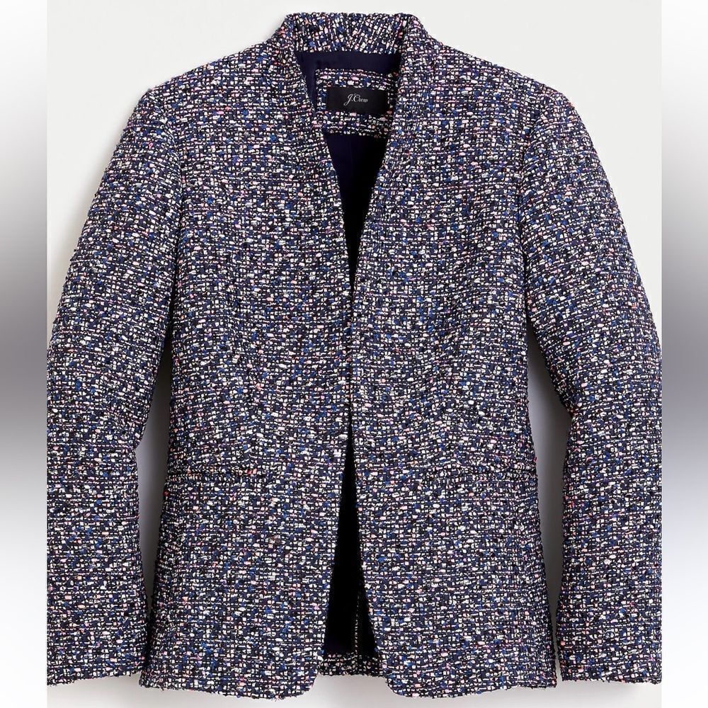 J Crew Going Out Blazer In Navy Blue/Pink Confetti Tweed Women’s 4